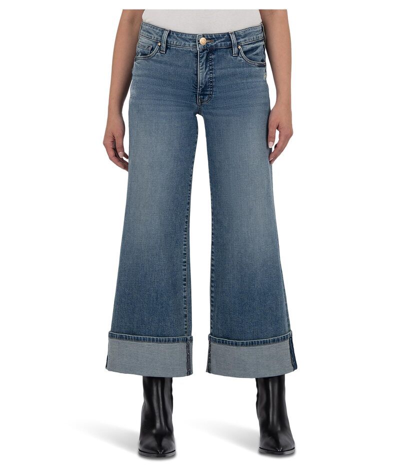 カットフロムザクロス レディース ボトムス デニムパンツ プチ KUT from the Kloth Petite Meg High Rise Fab Ab Wide Legs Roll Up Regular Hem Incontrovertible