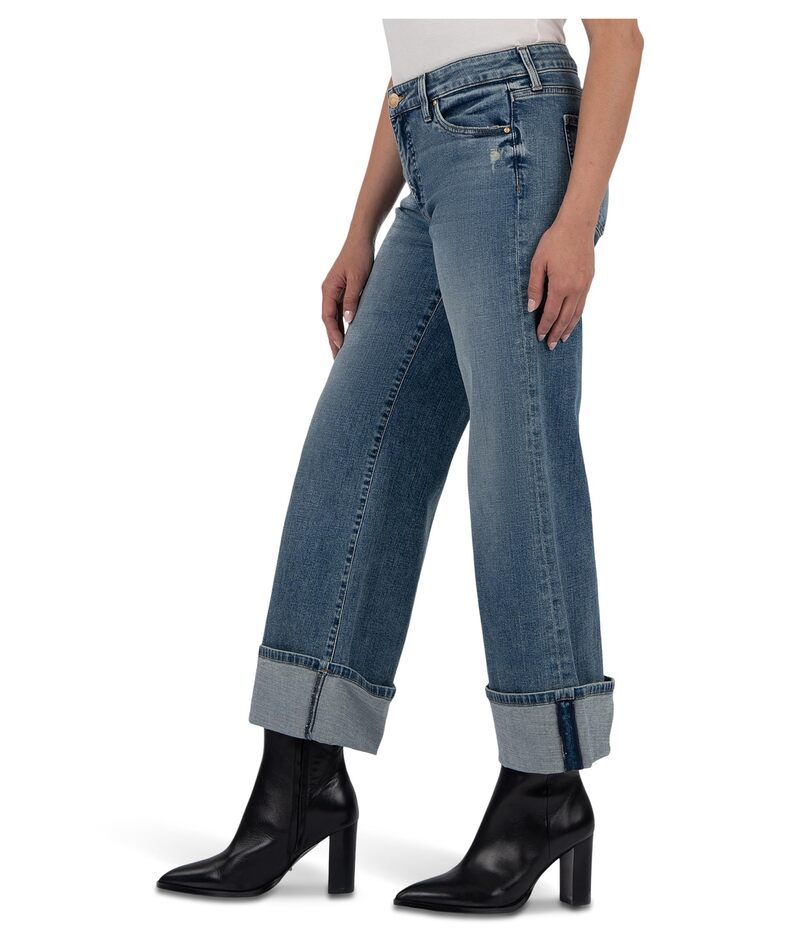 カットフロムザクロス レディース ボトムス デニムパンツ プチ KUT from the Kloth Petite Meg High Rise Fab Ab Wide Legs Roll Up Regular Hem Incontrovertible