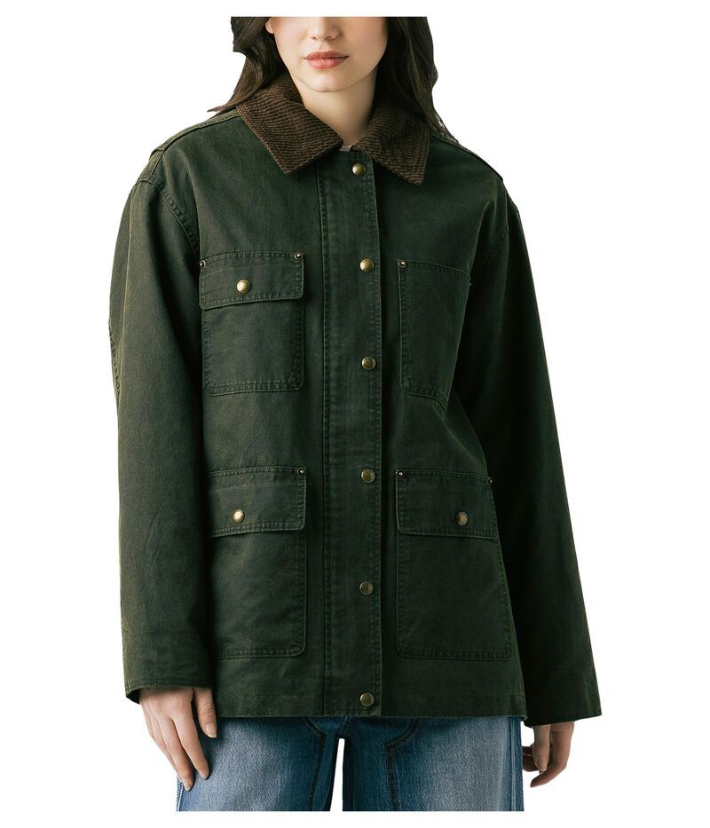 ブランクニューヨーク レディース アウター コート コーデュロイ ジャケット Blank NYCatching A Break Coated Barn Jacket With Corduroy Collar Detail Green グリーン