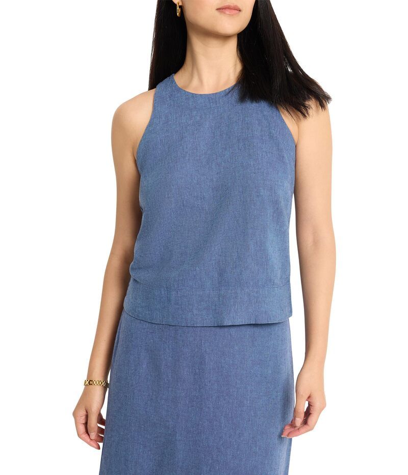 ニックプラスゾーイ レディース トップス シャツ プチ リネン NICZOE Petite Rumba Linen Pop On Tank Blue Mix ブルー