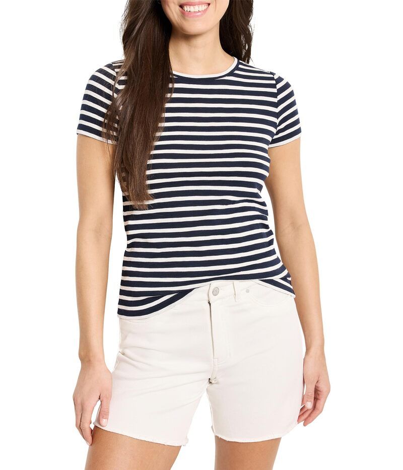 ニックプラスゾーイ レディース トップス シャツ NICZOE Short Sleeve Scoop Neck Striped Tee Indigo Multi インディゴ