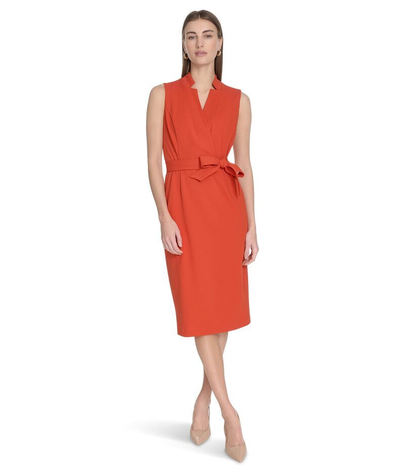 カルバンクライン レディース トップス ワンピース クレープ スキューバ Calvin Klein Scuba Crepe Collar Self Tie Clay
