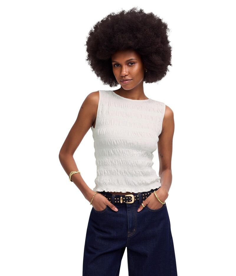 メイドウェル レディース トップス シャツ シャーリング Madewell Sachi Smocked Tank White ホワイト