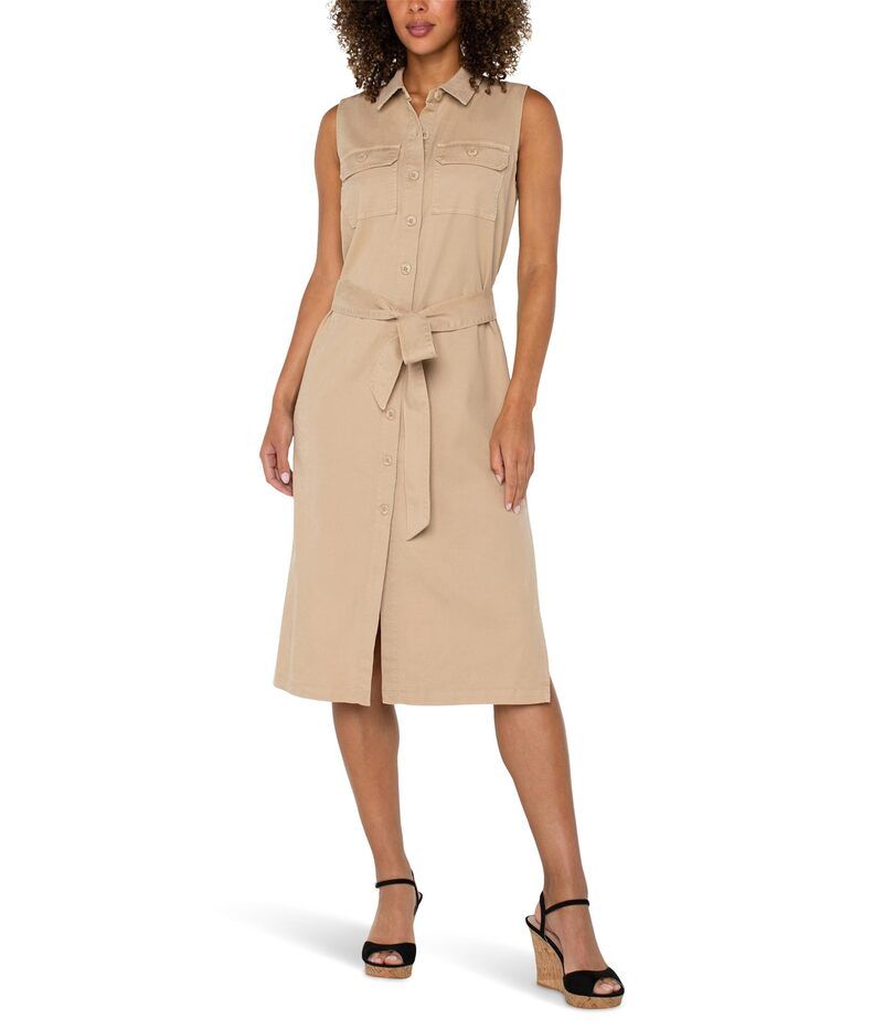 リヴァプール ロサンゼルス レディース トップス ワンピース シャツワンピース シャツ ノースリーブ Liverpool Los Angeles Sleeveless Shirt Dress With Slits Cappuccino