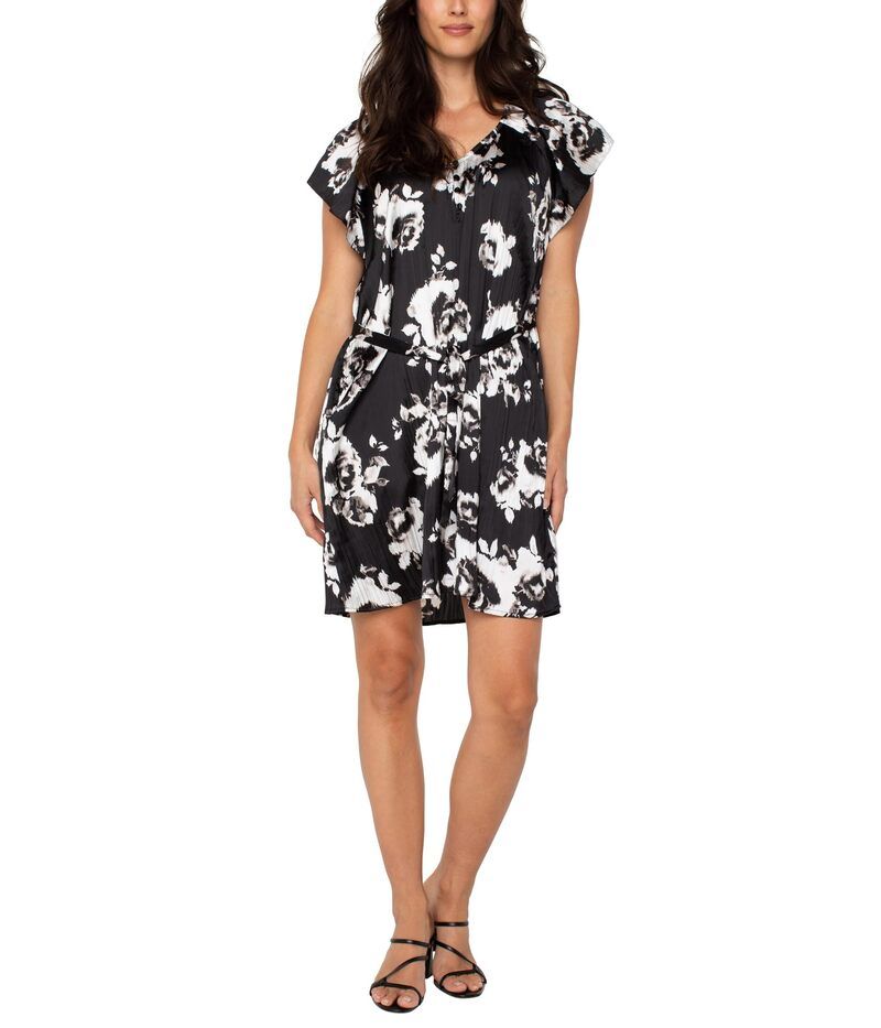リヴァプール ロサンゼルス レディース トップス ワンピース Liverpool Los Angeles Flutter Sleeve Raglan Woven Dress BlackWhite Floral ホワイト