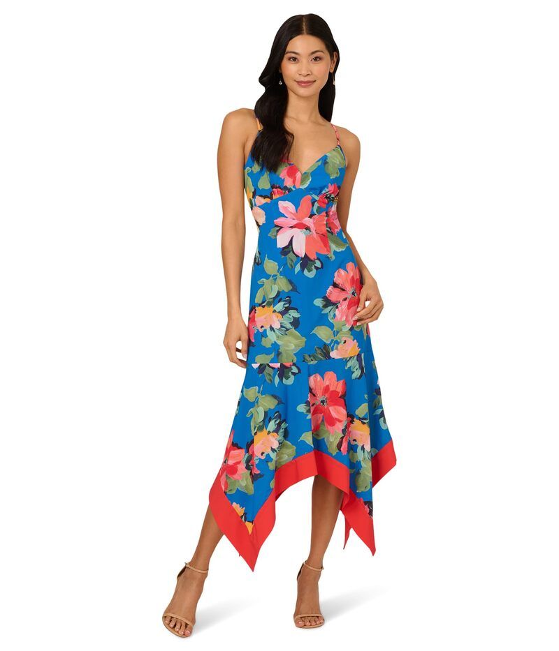 アドリアナ パペル レディース トップス ワンピース ミディワンピース フラワー柄 ミディ フラワー Adrianna Papell Handkerchief Floral Midi Dress Blue Multi ブルー