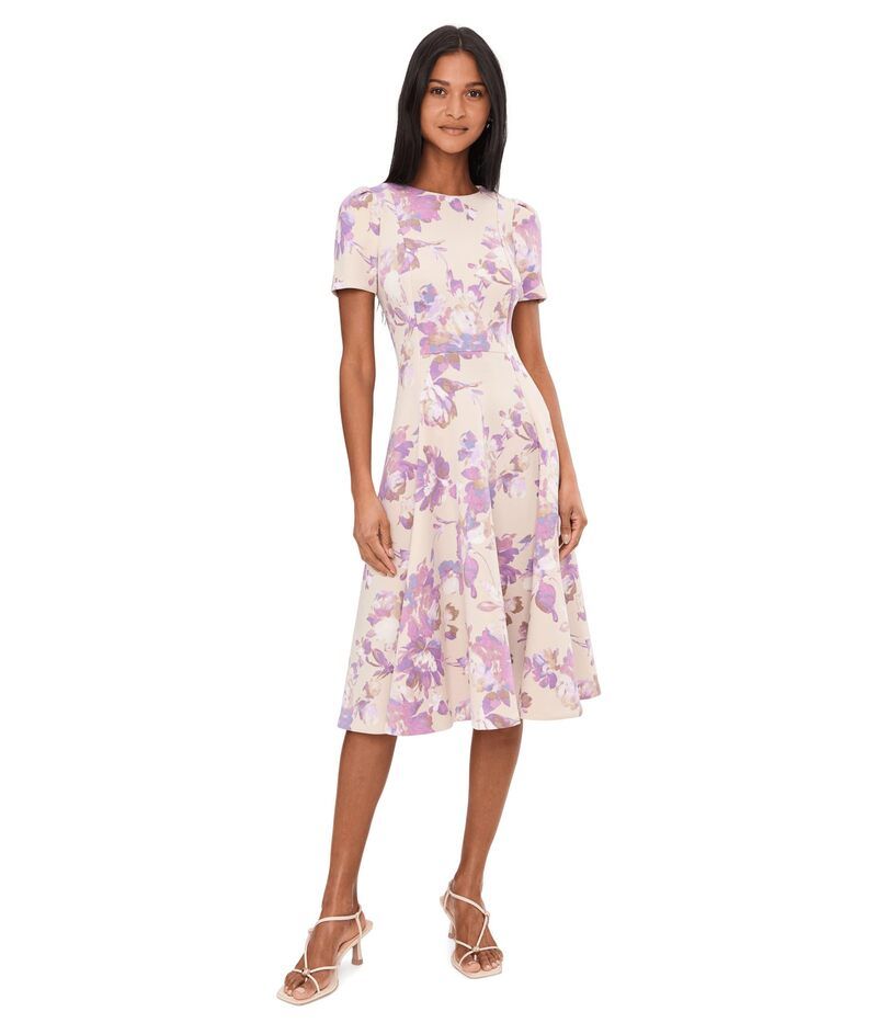 カルバンクライン レディース トップス ワンピース A ライン フラワー柄 スキューバ フラワー Calvin Klein Short Sleeve Scuba Floraline Khaki Regal Mul カーキ