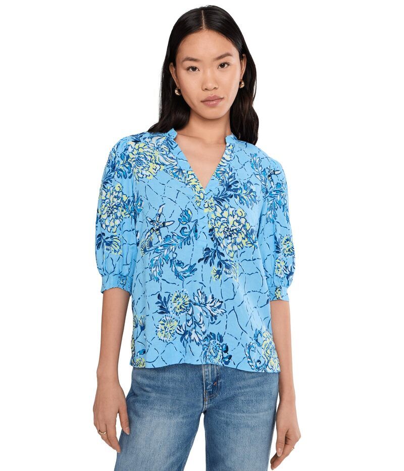 リリーピュリッツァー レディース トップス シャツ リネン Lilly Pulitzer Mialeigh Elbow Sleeve Linen Top Bellevue Blue B ブルー