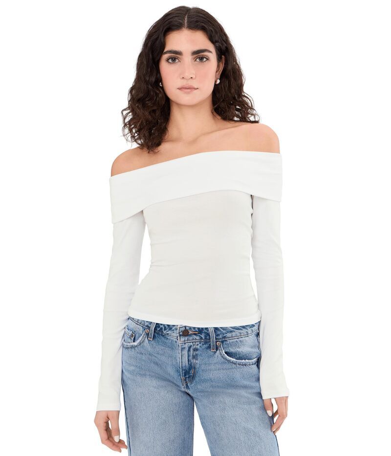 スプレンディット レディース トップス シャツ Splendid Josie Off Shoulder Long Sleeve Top White ホワイト