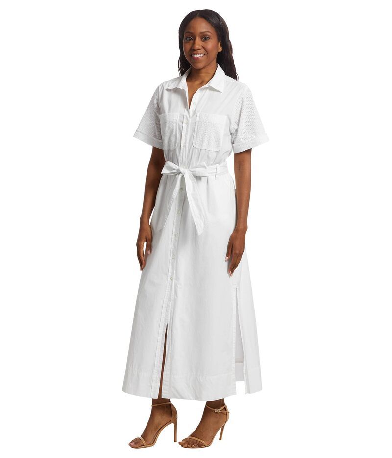 リラピー レディース トップス ワンピース シャツワンピース シャツ マキシ Lilla P Eyelet Trim Maxi Shirt Dress White ホワイト