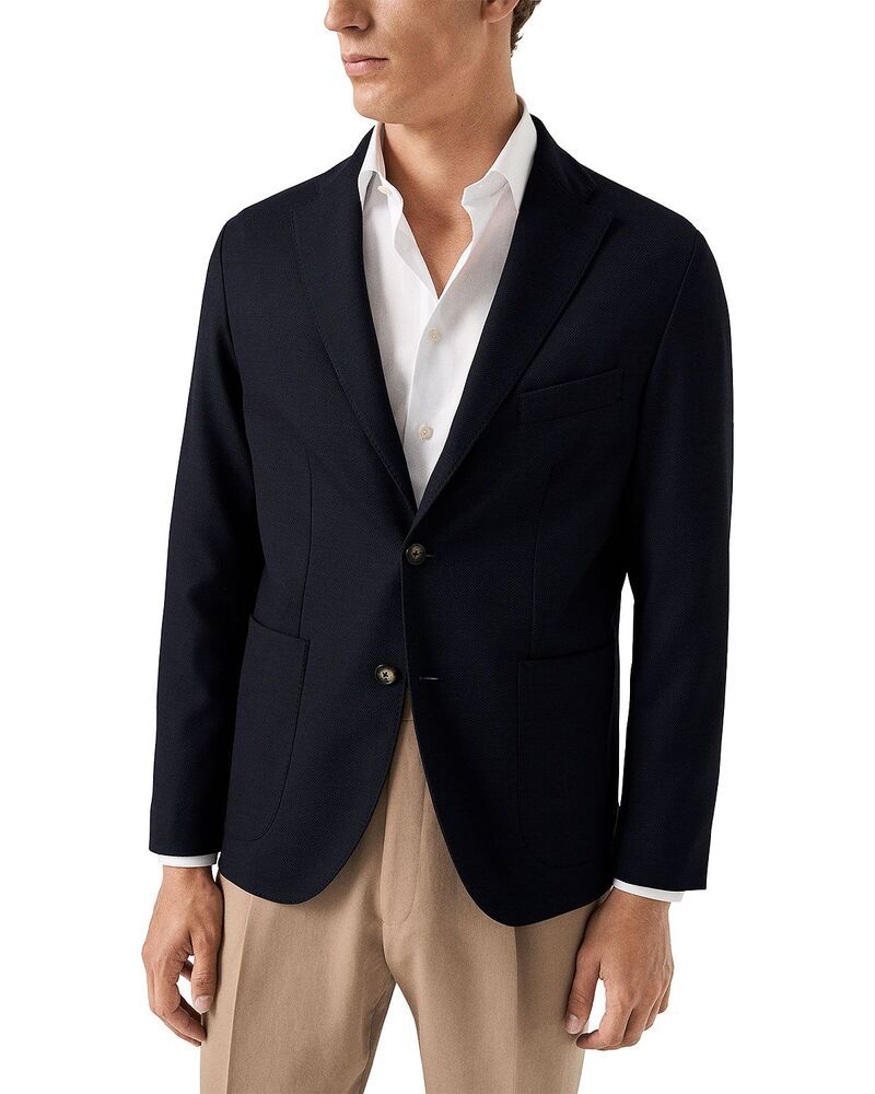 エトン メンズ アウター ジャケット・ブルゾン ウール ニット Eton Soft Wool Knit Suit Jacket Navy ネイビー