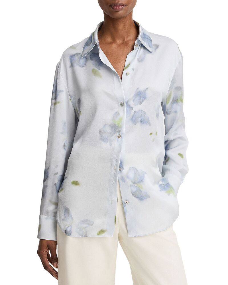 ヴィンス レディース トップス シャツ フラワー柄 シルク フラワー Vince Silk Floral Shirt Soft Grey グレー