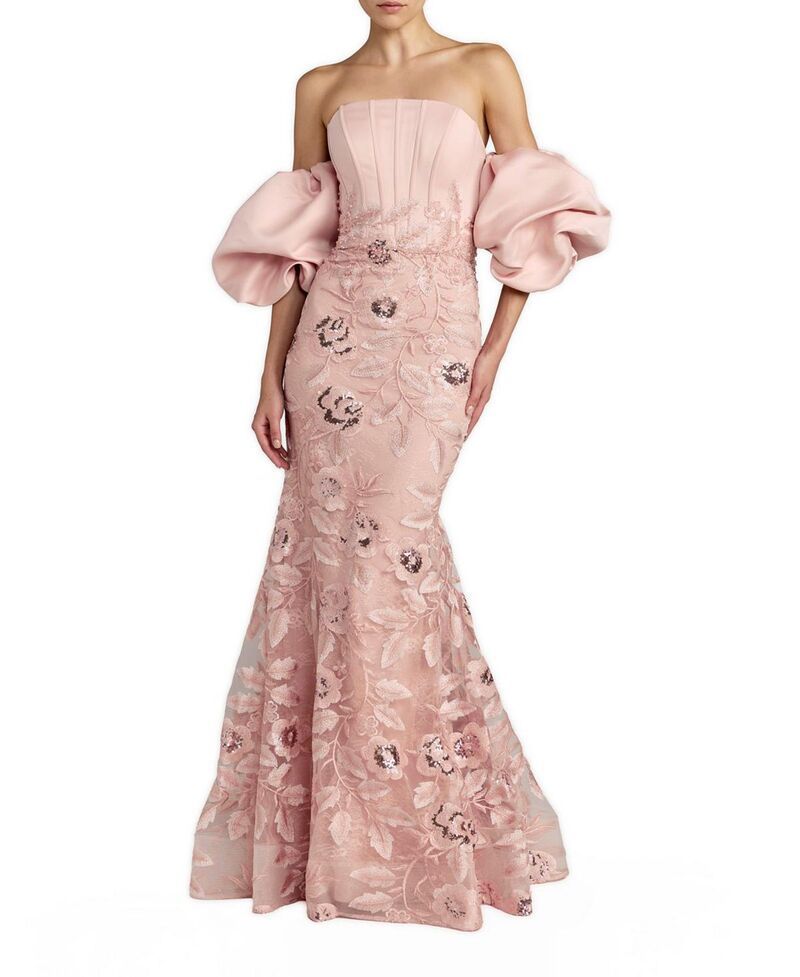 マックダガル レディース トップス ワンピース サテン 刺繍 Mac Duggal Satin Off The Shoulder Embroidered Mermaid Gown Rose