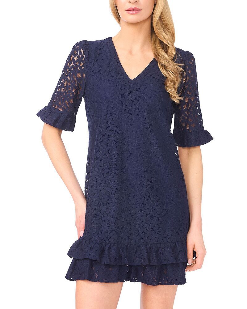 セセ レディース トップス ワンピース Vネック レース CeCe Lace V Neck Shift Dress Classic Navy ネイビー
