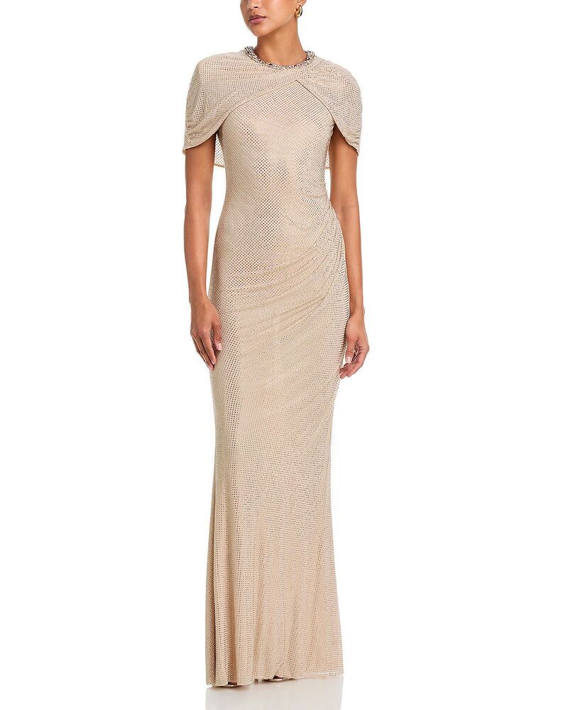セルフ・ポートレイト レディース トップス ワンピース ケープデザイン キャップ ケープ SelfPortrait Rhinestone Cape Gown Champagne シャンパン