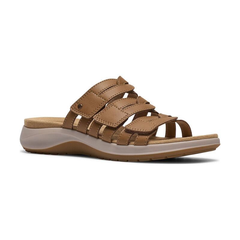 クラークス レディース シューズ サンダル レザー Clarks Maelynn Abby Womens Leather SlipOn Sandals Tan Leather タン