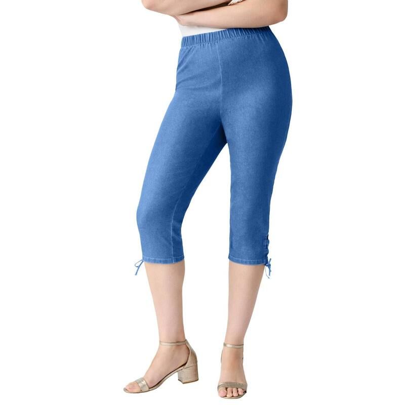 ロアマンズ レディース ボトムス カジュアルパンツ プラスサイズ キャップ レース Roamans Womens Plusize Comfort Stretch Lace Up Capri Jean Light Stonewash