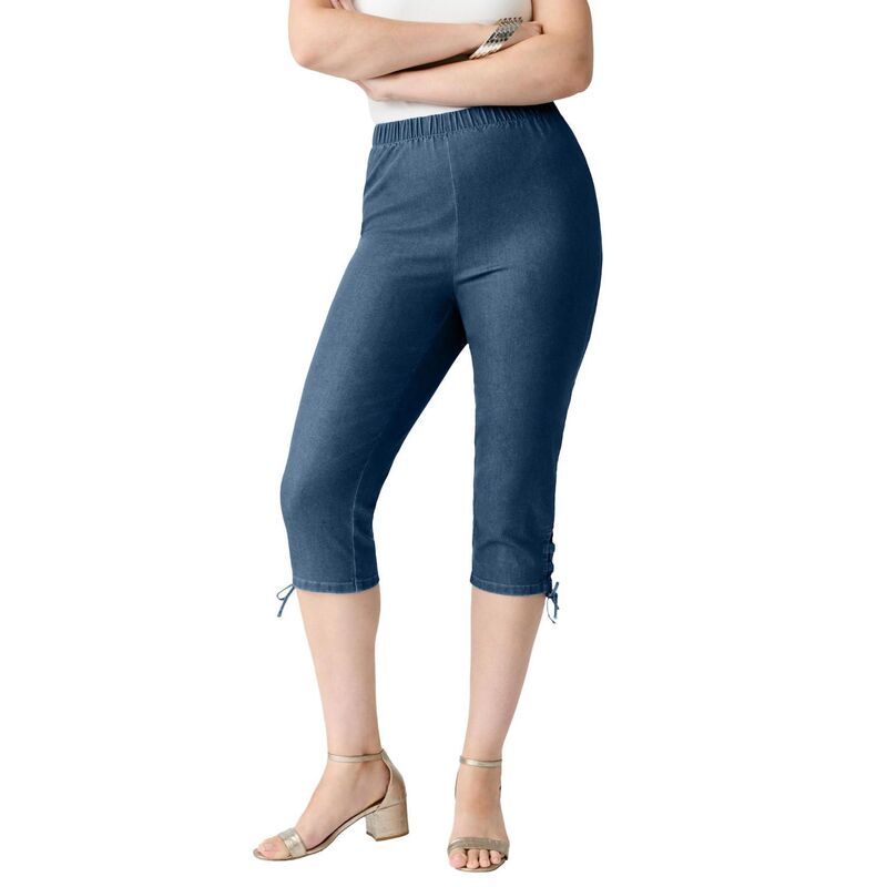 ロアマンズ レディース ボトムス カジュアルパンツ プラスサイズ キャップ レース Roamans Womens Plusize Comfort Stretch Lace Up Capri Jean Medium Stonewash