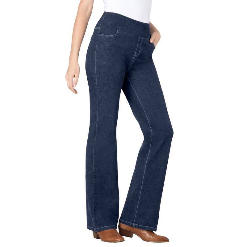 ウーマン ウィズイン レディース ボトムス デニムパンツ ブーツカット プラスサイズ ブーツ ジーンズ Woman Within Plusize Flex PullOn Bootcut GapFree Stretch Denim Jeans Navy ネイビー