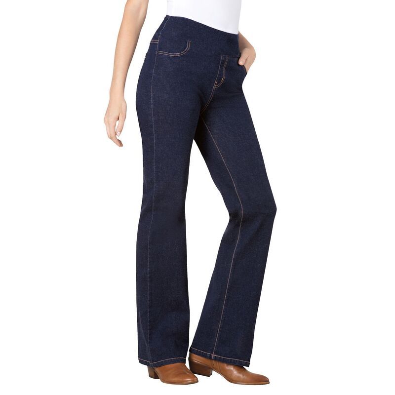 ウーマン ウィズイン レディース ボトムス デニムパンツ ブーツカット プラスサイズ ブーツ ジーンズ Woman Within Plusize Flex PullOn Bootcut GapFree Stretch Denim Jeans Indigo イン