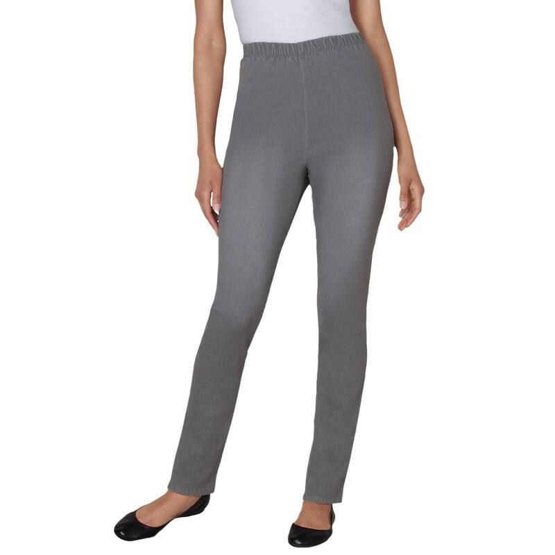 ウーマン ウィズイン レディース ボトムス カジュアルパンツ プラスサイズ デニム ジーンズ Woman Within Plusize PullOn ElasticWaistretch Fineline Denim Jeans Grey Denim グレー