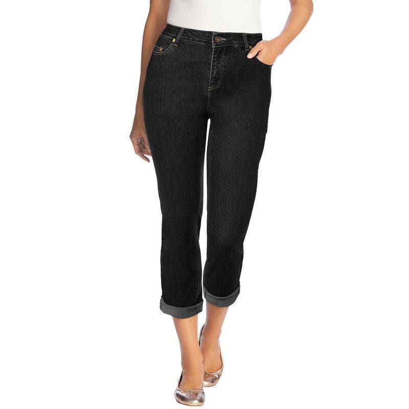 ウーマン ウィズイン レディース ボトムス デニムパンツ プラスサイズ ジーンズ Woman Within Plusize Stretch Denim FivePocket Girlfriend Jeans Black Denim ブラック