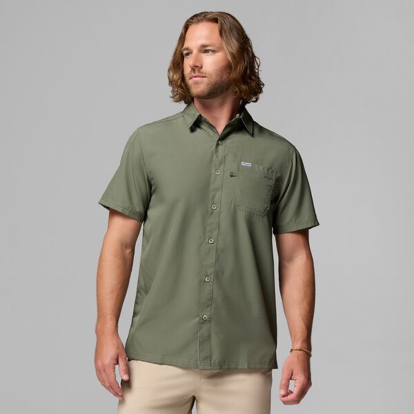 コロンビア メンズ トップス シャツ ボタンダウン Columbia Menslack Tide Camp Short Sleeve Button Down Shirt Cypress