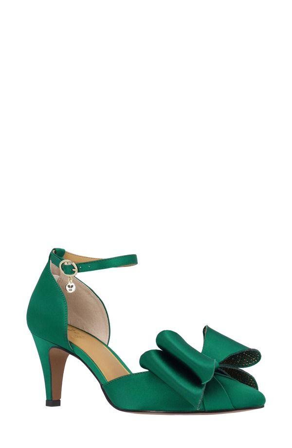 ジェイレニー レディース シューズ ヒール アンクル J Rene Pammie Ankle Strap Bow Pump Emerald エメラルド