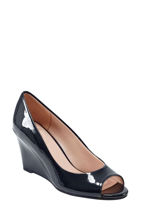 バンドリーノ レディース シューズ パンプス Bandolino Tuff Love Peep Toe Patent Wedge Pump Navy ネイビー