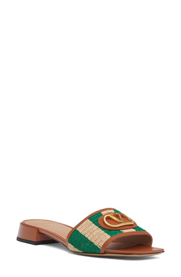 ヴァレンティノ レディース シューズ サンダル ロゴ Valentino Garavani VLOGO Crochet Slide Sandal Natural Green Brown グリーン
