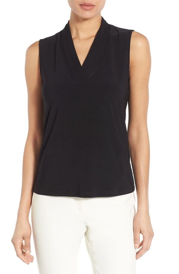 アンクライン レディース トップス シャツ Vネック ジャージー Anne Klein Tripleat VNeck Jersey Top Black ブラック