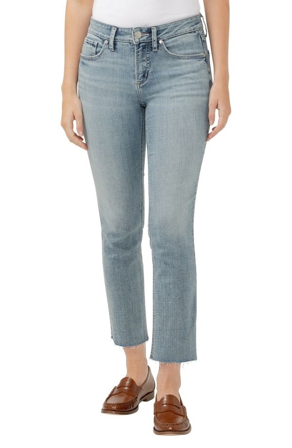 シルバー ジーンズ レディース ボトムス デニムパンツ ストレート アンクル Silver Jeans Co Suki Curvy Raw Hemid Rise Ankle Straight Leg Jeans Indigo インディゴ