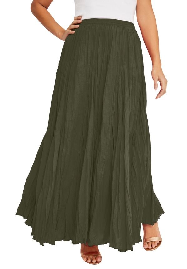 ジェシカロンドン レディース ボトムスカート マキシ Jessica London Flowing Crinkled Maxi Skirt Dark Olive Green グリーン