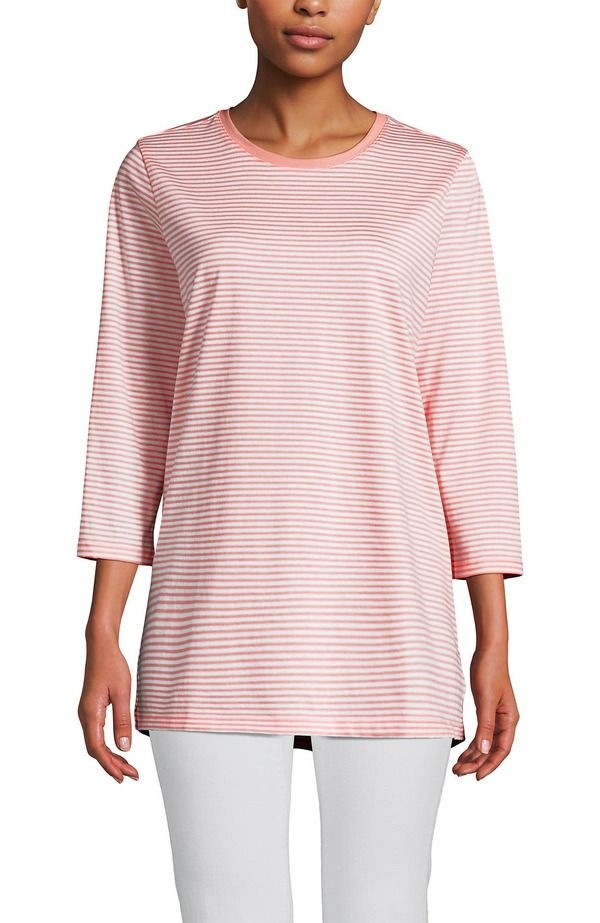 ランズエンド レディース トップス シャツ コットン Lands End 34 Sleeve Cotton Supima Tunic Sunset Coral Pink Micro Stripe ピンク