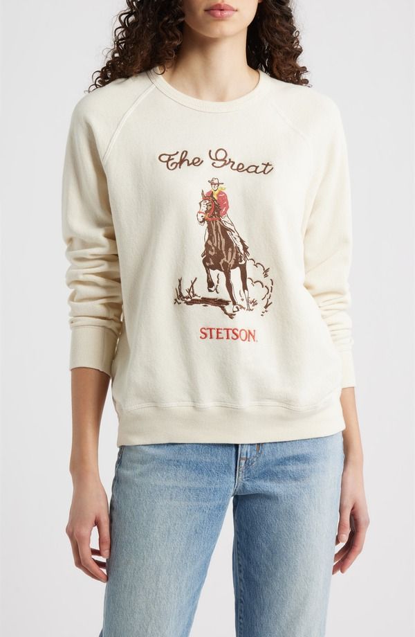 ザ・グレート レディース アウター パーカー・スウェット シャツ グラフィック THE GREAT Stetson The College Sweatshirt Stetson Graphic Sweatshirt Washed White ホワイト