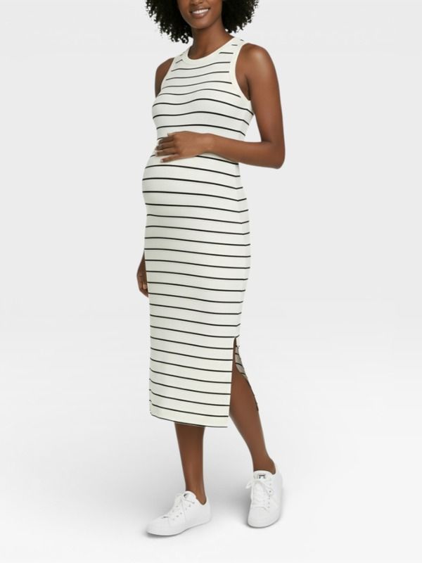 マザーフッドマタニティー レディース トップス ワンピース クルーネック ミディ ノースリーブ MOTHERHOOD MATERNITY Crew Neck Sleeveless Racerback Maternity Midi Dress Vanilla B