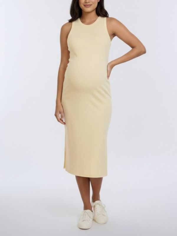 マザーフッドマタニティー レディース トップス ワンピース クルーネック ミディ ノースリーブ MOTHERHOOD MATERNITY Crew Neck Sleeveless Racerback Maternity Midi Dressoft Yellow