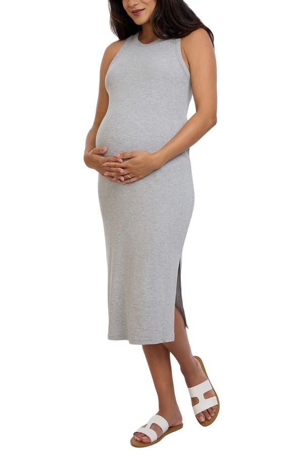 マザーフッドマタニティー レディース トップス ワンピース クルーネック ミディ ノースリーブ MOTHERHOOD MATERNITY Crew Neck Sleeveless Racerback Maternity Midi Dress Heather G