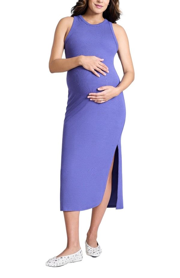 マザーフッドマタニティー レディース トップス ワンピース クルーネック ミディ ノースリーブ MOTHERHOOD MATERNITY Crew Neck Sleeveless Racerback Maternity Midi Dresskipper Blu