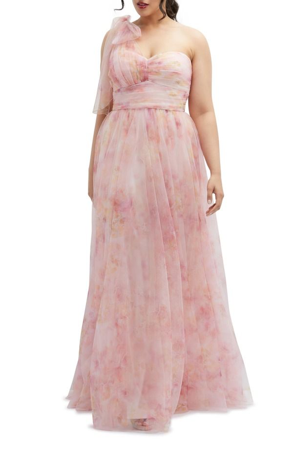 ドレッシーコレクション レディース トップス ワンピース チュール フラワー柄 ワンショルダー フラワー Dessy Collection Floral Tulle OneShoulder Gown Rose Garden