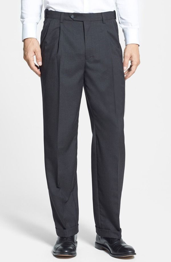 ベール メンズ ボトムス カジュアルパンツ プリーツ Berle Self Sizer Waist Plain Weave Pleated Washable Trousers Charcoal チャコール