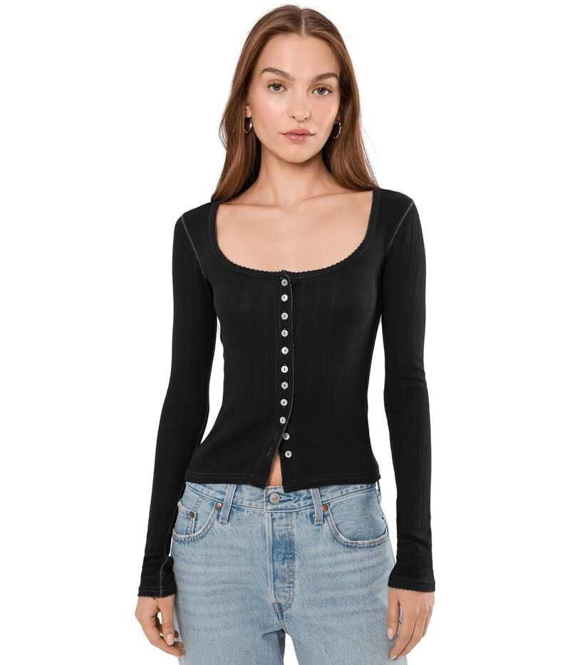 フリーピープル レディース トップス シャツ Free Peoplend Game Pointelle Long Sleeve Black ブラック