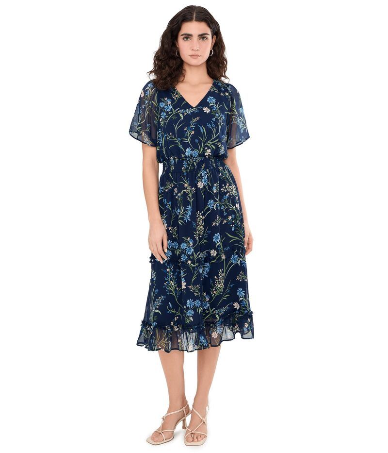 セセ レディース トップス ワンピース ティアード ミディ シャーリング CeCe Smocked Waistiered Midi Dress Classic Navy ネイビー