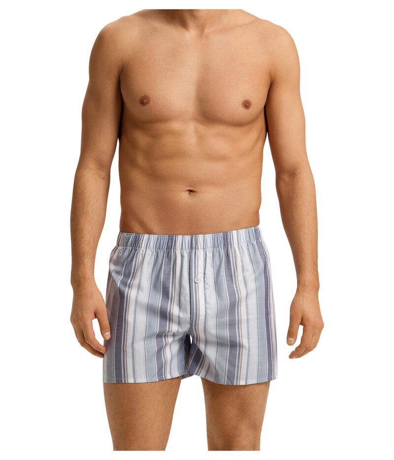ハンロ メンズ アンダーウェア ボクサーパンツ Hanro Fancy Woven Boxer Smokey Blue Stripes ブルー