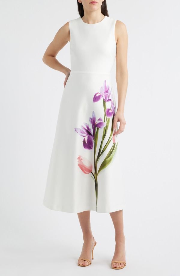 アンクライン レディース トップス ワンピース A ライン フラワー柄 ミディ フラワー Anne Klein Floral ALine Midi Dress White Dove Multi ホワイト