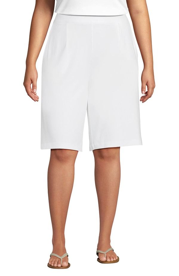 ランズエンド レディース ボトムス ハーフパンツ・ショーツ プリーツ ショートパンツ ニット Lands End Knit High Rise Pleated 12 Bermuda Shorts White ホワイト