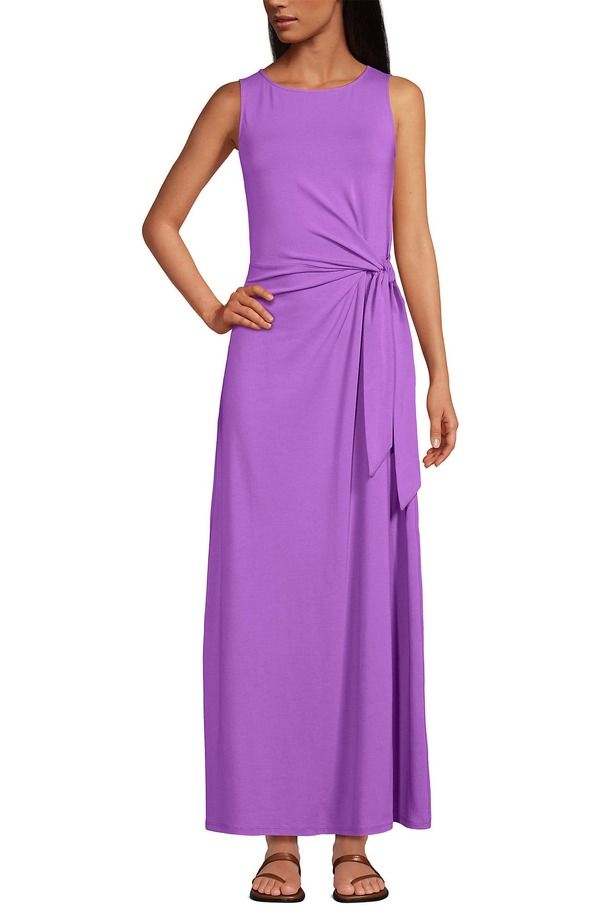 ランズエンド レディース トップス ワンピース ノースリーブ コットン マキシ Lands End Cotton Modal Sleeveless Tie Waist Maxi Dressoft Orchid