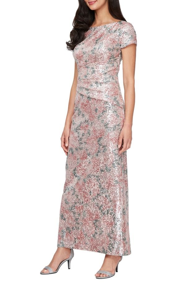 アレックスイブニングス レディース トップス ワンピース プリント スパンコール Alex Evenings Rose Print Sequin Gown Blush Multi ブラッシュ