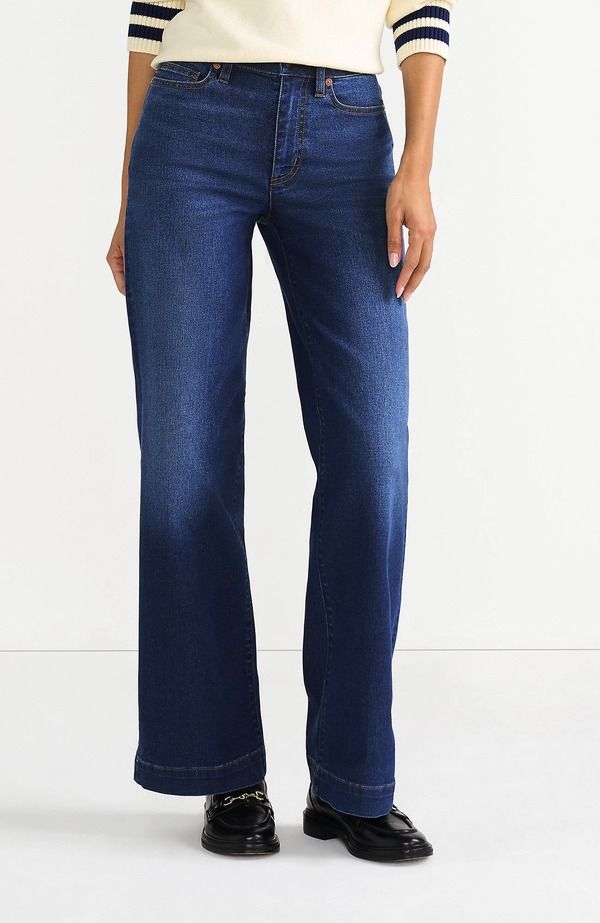 ランズエンド レディース ボトムス デニムパンツ ワイドレッグ ジーンズ Lands End High Rise Wide Leg Denim Jeans Royal Indigo インディゴ