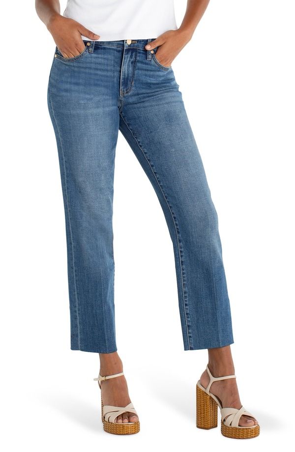 リヴァプール ロサンゼルス レディース ボトムス デニムパンツ ストレート アンクル ジーンズ Liverpoolos Angeles Kennedy Raw Hem Ankle Straight Leg Jeans Newport Beach